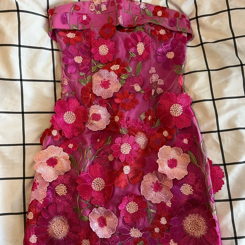 Altar'd State Hot Pink Floral Strapless Dress - Picture 1 of 3